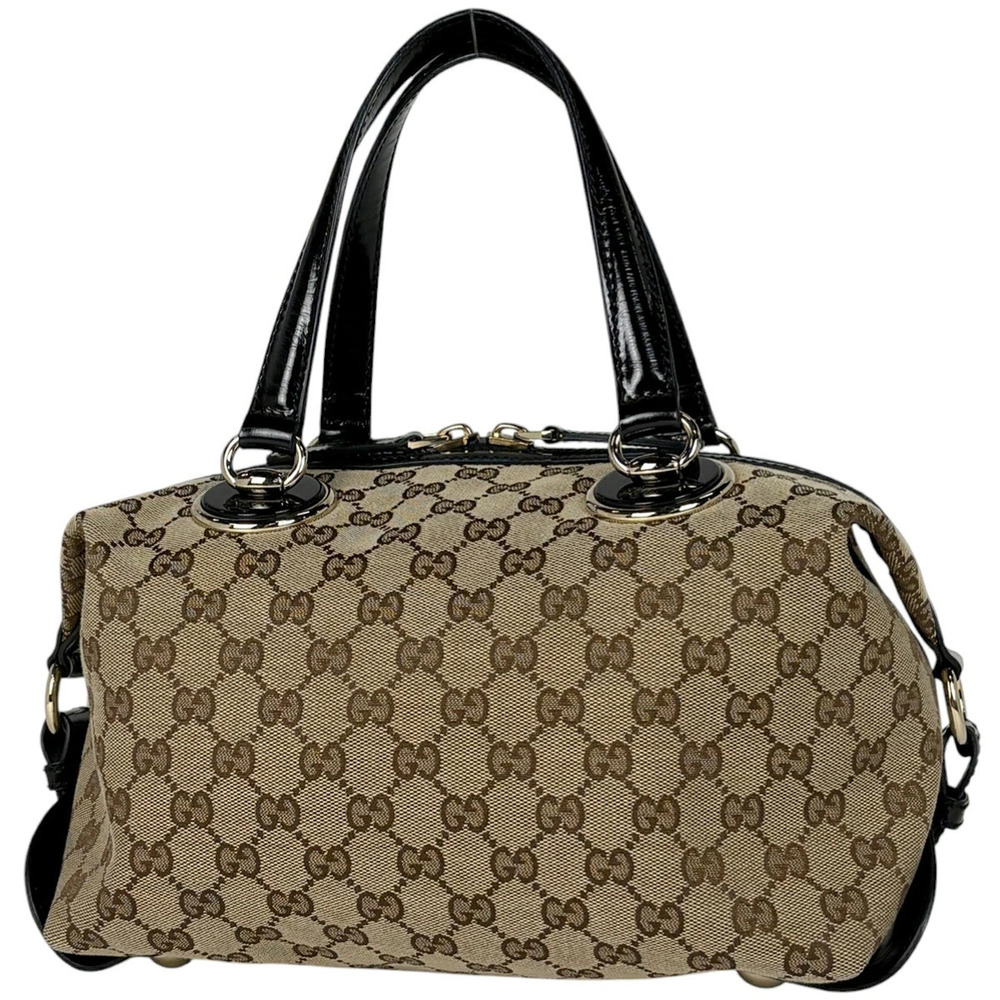 Gucci GG Canvas Full Moon Boston Bag beige brown monogram black leather